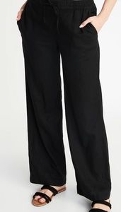Mid-Rise Wide-Leg Linen-Blend Pull-On Pants